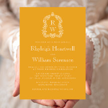 Klassieke Monogram Crest Marigold Geel Huwelijk