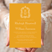 Klassieke Monogram Crest Marigold Yellow Wedding Kaart