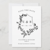 Klassieke Monogram Crest Zwart & Wit Bruiloft Save The Date (Voorkant)