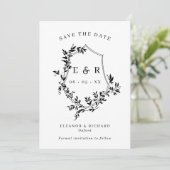 Klassieke Monogram Crest Zwart & Wit Bruiloft Save The Date (Staand voorkant)