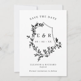 Klassieke Monogram Crest Zwart & Wit Bruiloft Save The Date