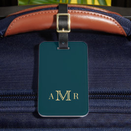 Klassieke monogram donker Blauwgroen gepersonalise Bagagelabel