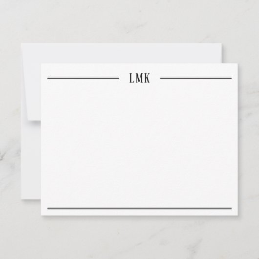 Klassieke Monogram Dubbele Rand Plat Notitiekaartje (Voorkant)