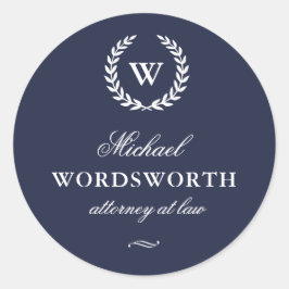Klassieke monogram Elegant Blue Business Sticker