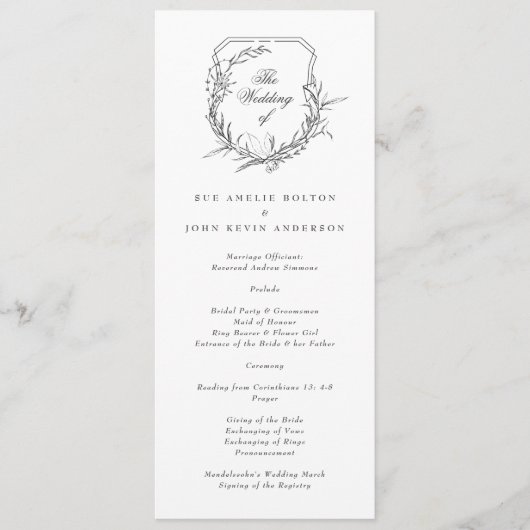 Klassieke monogram Elegant De Bruiloft Crest Programmakaart (Voorkant)