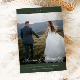 Klassieke Monogram Elegant Script Twee foto bruilo Save The Date