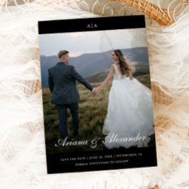 Klassieke Monogram Elegant Script Twee foto bruilo Save The Date