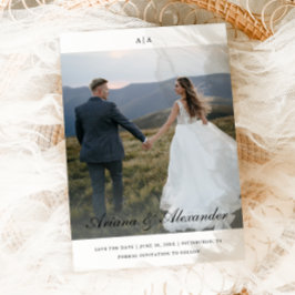 Klassieke Monogram Elegant Script Twee foto bruilo Save The Date