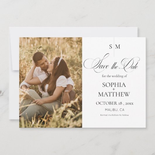 Klassieke Monogram Elegante Trouwfoto Save The Date (Voorkant)