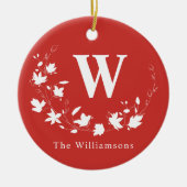Klassieke monogram en naam Rode Floral met aangepa Keramisch Ornament (Voorkant)