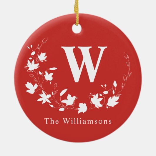 Klassieke monogram en naam Rode Floral met aangepa Keramisch Ornament (Achterkant)