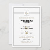 Klassieke monogram formeel huwelijk wit alles bij  kaart (Voorkant)