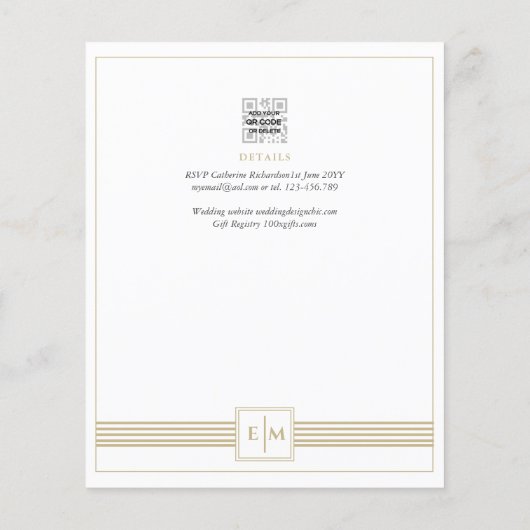 Klassieke monogram formele bruiloft White Gold Inv Flyer (Achterkant)