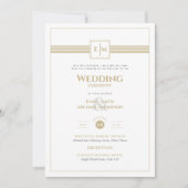 Klassieke monogram formele bruiloft White Gold Inv Kaart (Voorkant)