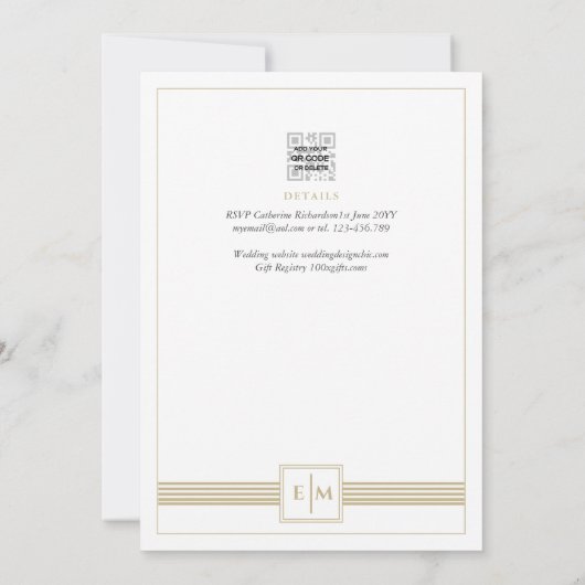 Klassieke monogram formele bruiloft White Gold Inv Kaart (Achterkant)