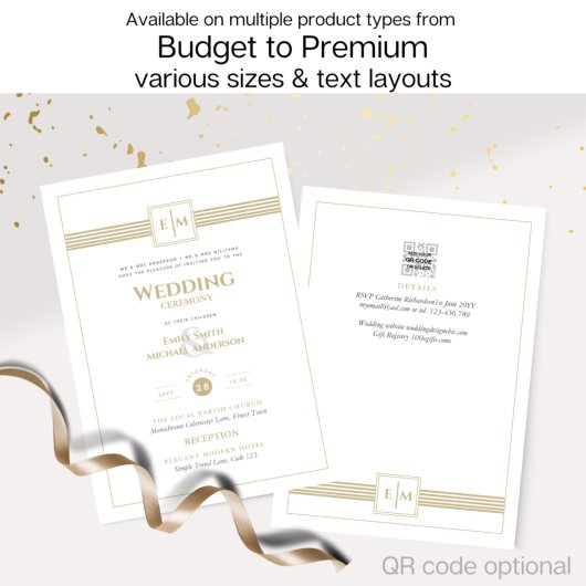 Klassieke monogram formele bruiloft White Gold Inv Kaart