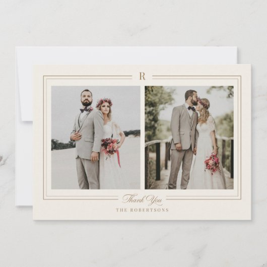 Klassieke Monogram Fotobruiloft Dankjewel Kaart (Voorkant)