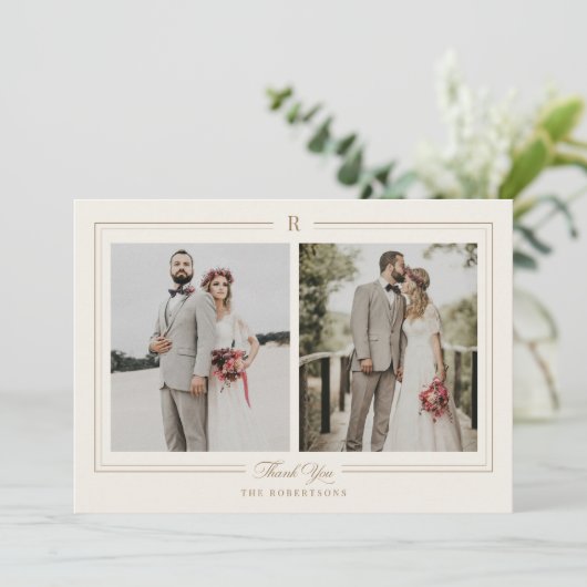 Klassieke Monogram Fotobruiloft Dankjewel Kaart (Staand voorkant)