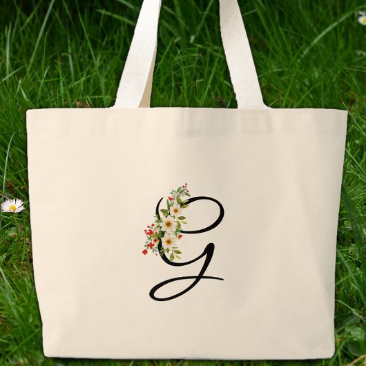 Klassieke monogram G rood witte bloem moeder cadea Grote Tote Bag