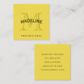 Klassieke monogram geel met boogtekst vierkante visitekaartje (Voorkant / Achterkant)