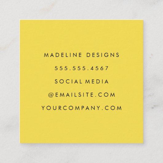 Klassieke monogram geel met boogtekst vierkante visitekaartje (Achterkant)