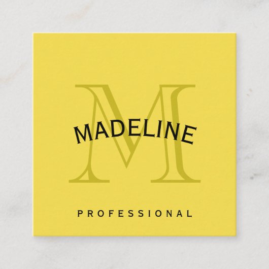 Klassieke monogram geel met boogtekst vierkante visitekaartje (Voorkant)