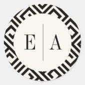 Klassieke Monogram Geometrische Griekse Key Chique Ronde Sticker (Voorkant)