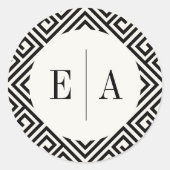 Klassieke Monogram Geometrische Griekse Key Chique Ronde Sticker (Voorkant)