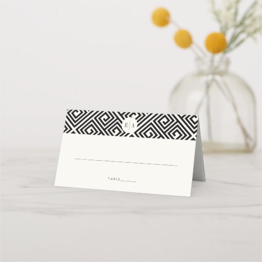 Klassieke Monogram Geometrische Griekse Sleutel Br Plaatskaartje (Voorkant)