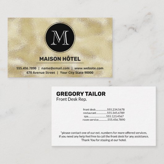 Klassieke monogram | Gold Foil Shimmer Visitekaartje (Voorkant / Achterkant)