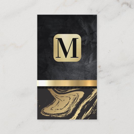 Klassieke monogram | Goud marmer Metallic Visitekaartje (Voorkant)
