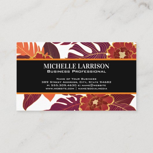 Klassieke monogram | Goudbladeren | Floral Pattern Visitekaartje (Achterkant)