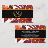 Klassieke monogram | Goudbladeren | Floral Pattern Visitekaartje (Voorkant / Achterkant)