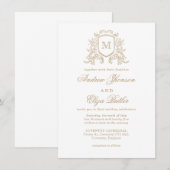 Klassieke Monogram Gouden en Witte Huwelijksuitnod Kaart (Voorkant / Achterkant)