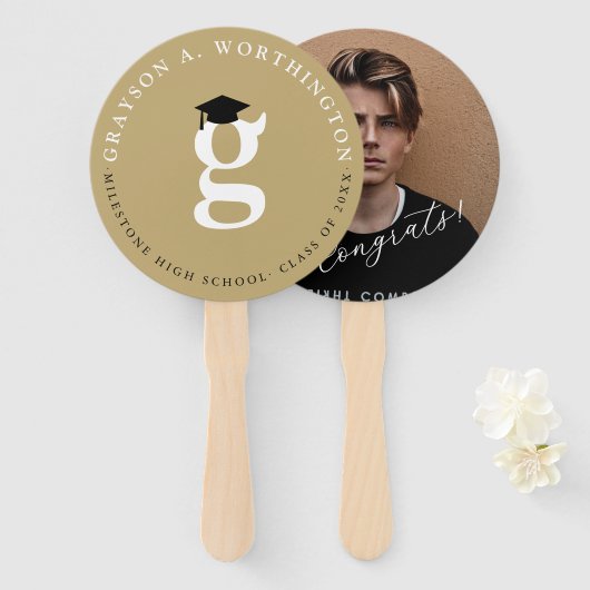 Klassieke Monogram Gouden 'G' Moderne Afstudeerfee Handwaaier (Voorkant en achterkant)