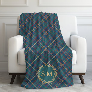 Klassieke Monogram Gouden Krans Groen Tartan Schot Fleece Deken
