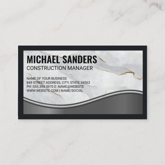 Klassieke monogram | Goudwitte marmer | Metaal Visitekaartje (Achterkant)