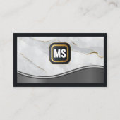 Klassieke monogram | Goudwitte marmer | Metaal Visitekaartje (Voorkant)