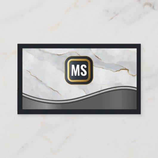 Klassieke monogram | Goudwitte marmer | Metaal Visitekaartje (Voorkant)