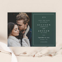 Klassieke Monogram Groene Bos Huwelijksfoto Save The Date
