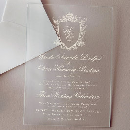 Klassieke Monogram Houtskool Bloemkam Huwelijk Acryl Uitnodigingen