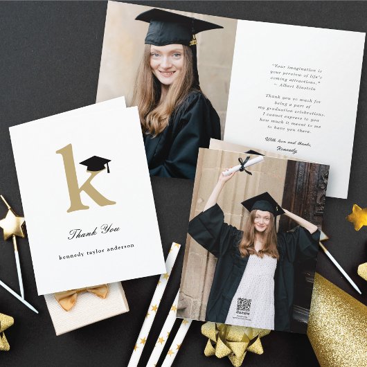 Klassieke monogram K Gradupafkap Foto Modern Bedankkaart