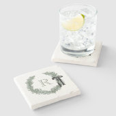 Klassieke Monogram Krans Crest met Zwarte Boog Stenen Onderzetter (Zijkant)