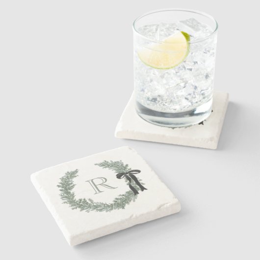 Klassieke Monogram Krans Crest met Zwarte Boog Stenen Onderzetter (Zijkant)