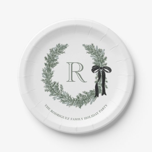 Klassieke Monogram Krans Crest Papieren Bordje (Voorkant)