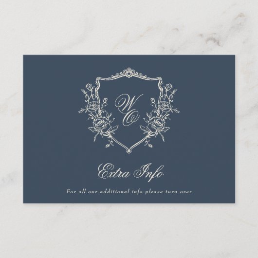 Klassieke Monogram krans Details Elegante bruiloft Informatiekaartje (Voorkant)