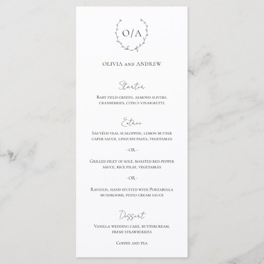 Klassieke Monogram Krans Top Elegante Trouw Menu (Voorkant)