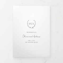 Klassieke Monogram Krans Wapen Elegante Trouw Drieluik Uitnodiging