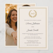 Klassieke Monogram Laurel Krans met Fotobruiloft Kaart (Voorkant / Achterkant)