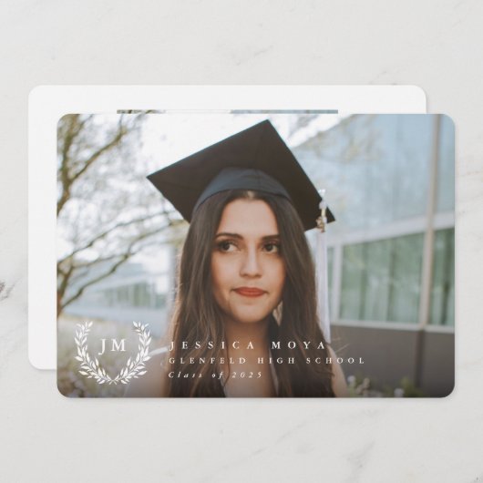 Klassieke monogram/Laurel Wreator 2 Foto Afstudere Aankondiging (Voorkant / Achterkant)